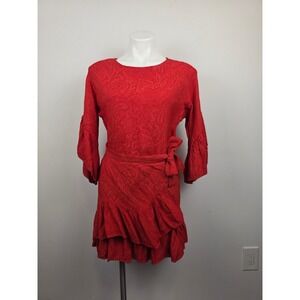 Maje Rahima‎ Rouge Red Paisley Print Wrap Mini Dress Ruffle Detail Size 1
